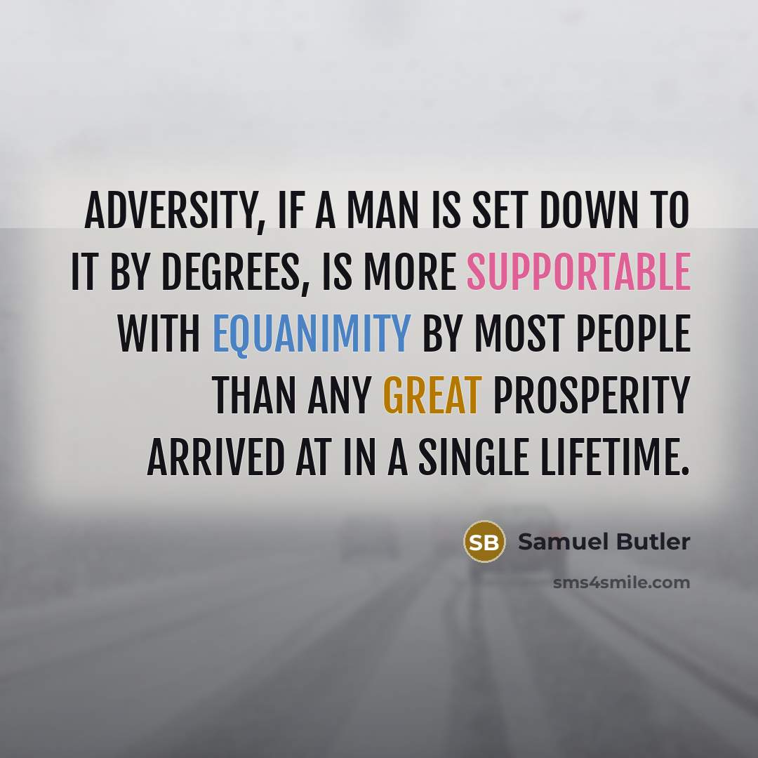 “Adversity, if a man is set down to it by degrees, is more supportable with equanimity by most people than any great prosperity arrived at in a single lifetime.” quote by Samuel Butler