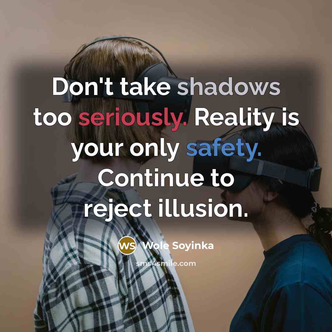“Don't take shadows too seriously. Reality is your only safety. Continue to reject illusion.” quote by Wole Soyinka