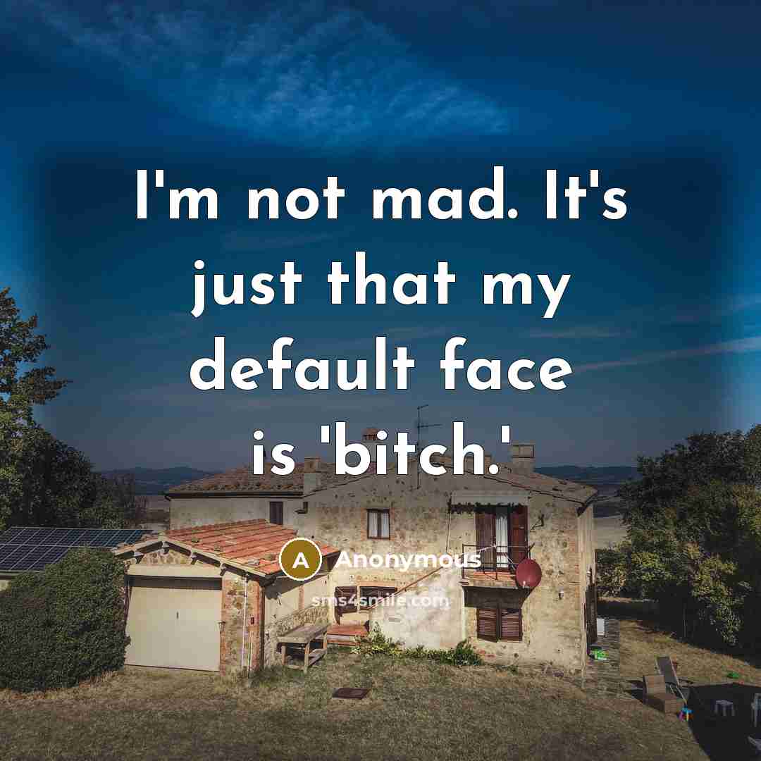 “I'm not mad. It's just that my default face is 'bitch.'” quote by Anonymous