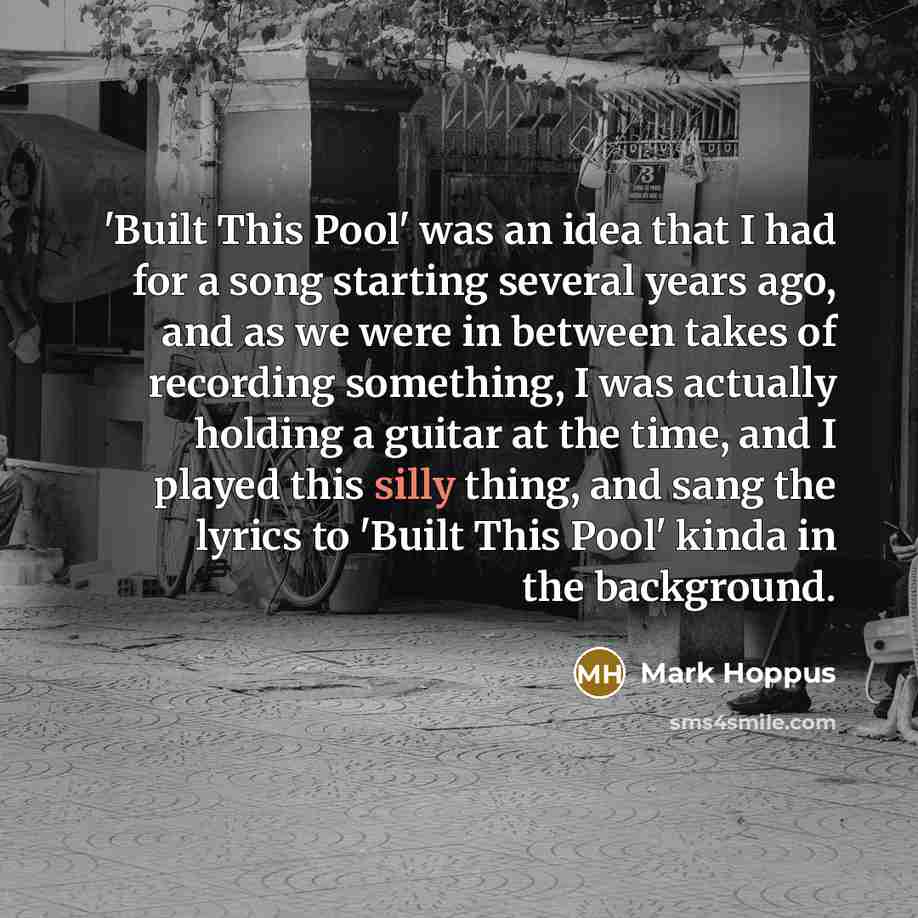 “'Built This Pool' was an idea that I had for a song starting several years ago, and as we were in between takes of recording something, I was actually holding a guitar at the time, and I played this silly thing, and sang the lyrics to 'Built This Pool' kinda in the background.” quote by Mark Hoppus