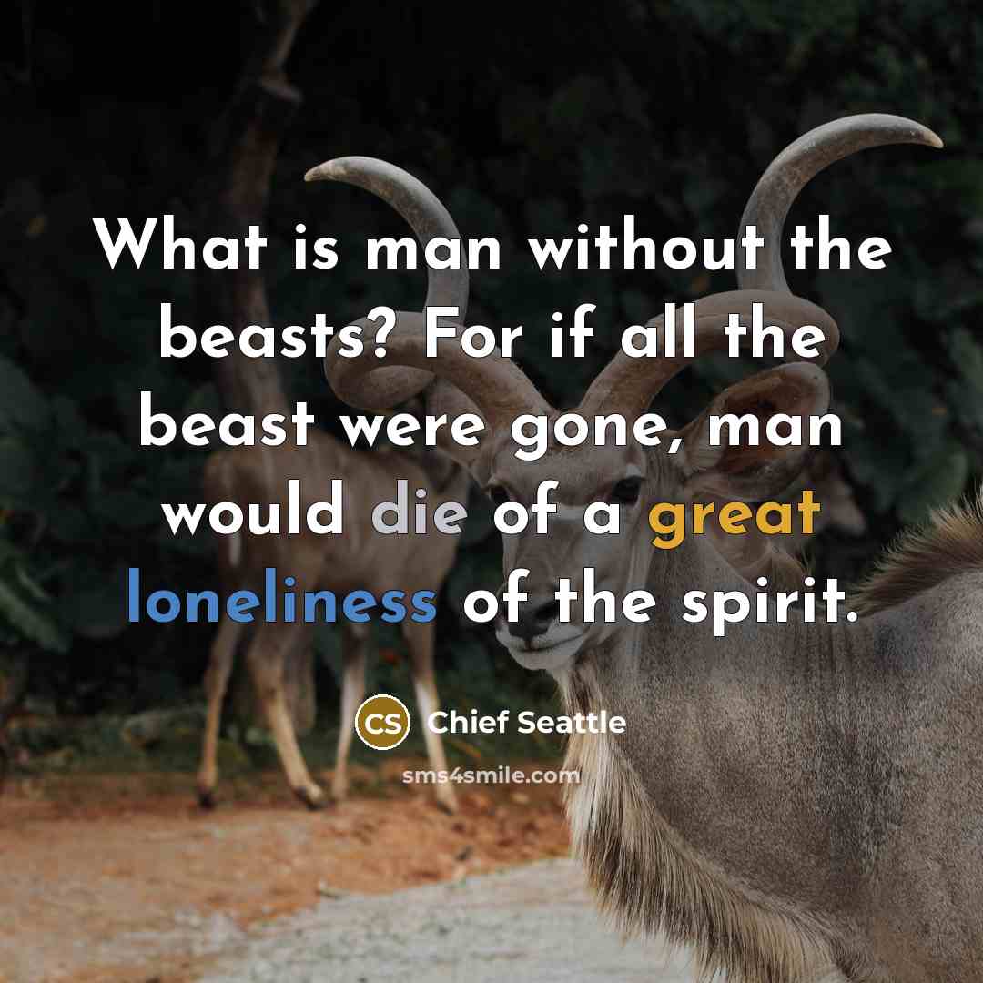 “What is man without the beasts? For if all the beast were gone, man would die of a great loneliness of the spirit.” quote by Chief Seattle