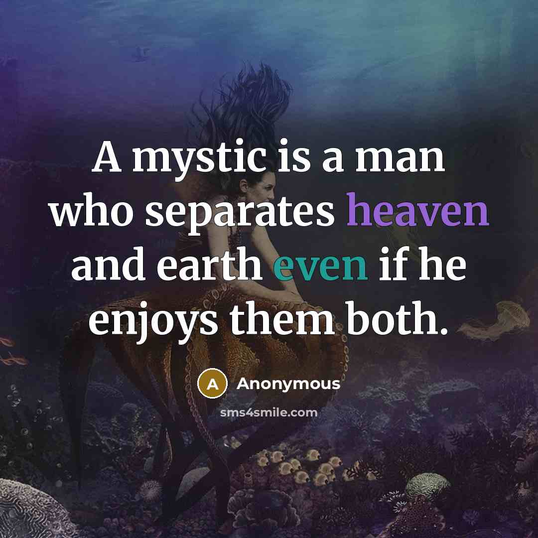 “A mystic is a man who separates heaven and earth even if he enjoys them both.” quote by Anonymous