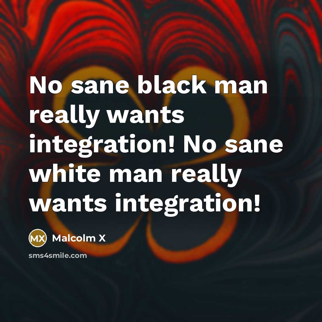 “No sane black man really wants integration! No sane white man really wants integration!” quote by Malcolm X