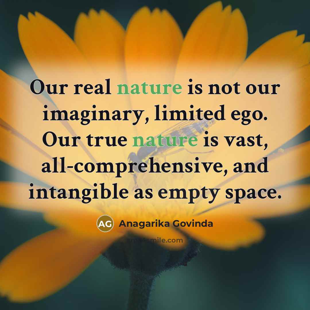 “Our real nature is not our imaginary, limited ego. Our true nature is vast, all-comprehensive, and intangible as empty space.” quote by Anagarika Govinda