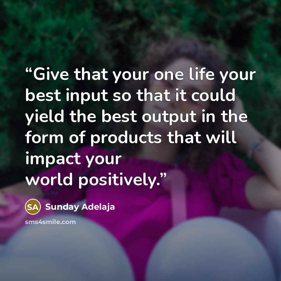 “Give that your one life your best input so that it could yield the best output in the form of products that will impact your world positively.” quote by Sunday Adelaja
