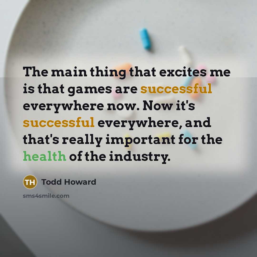 “The main thing that excites me is that games are successful everywhere now. Now it's successful everywhere, and that's really important for the health of the industry.” quote by Todd Howard