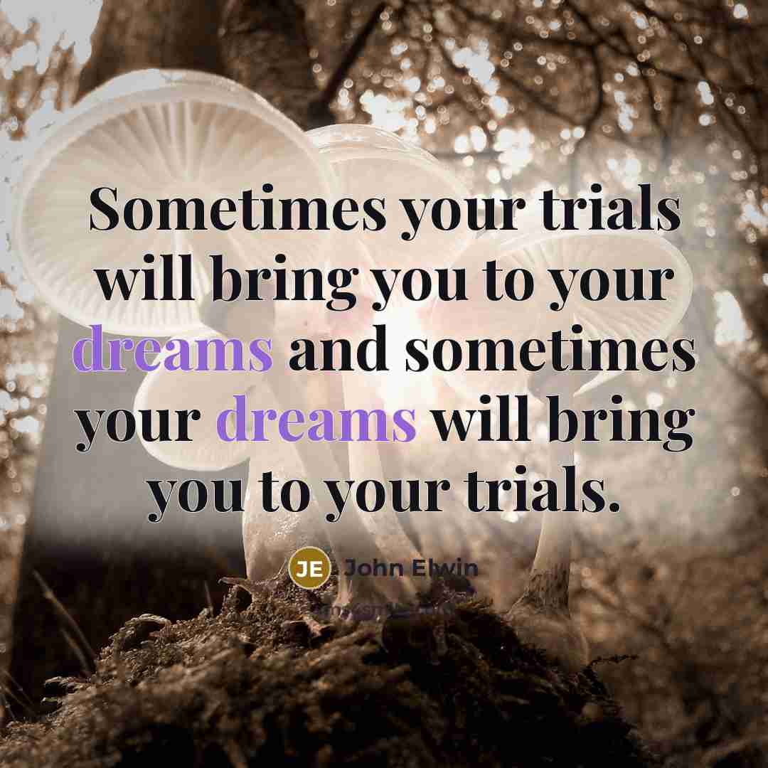 “Sometimes your trials will bring you to your dreams and sometimes your dreams will bring you to your trials.” quote by John Elwin