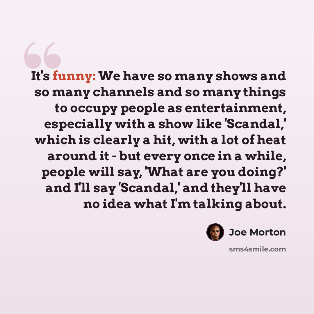 “It's funny: We have so many shows and so many channels and so many things to occupy people as entertainment, especially with a show like 'Scandal,' which is clearly a hit, with a lot of heat around it - but every once in a while, people will say, 'What are you doing?' and I'll say 'Scandal,' and…” quote by Joe Morton