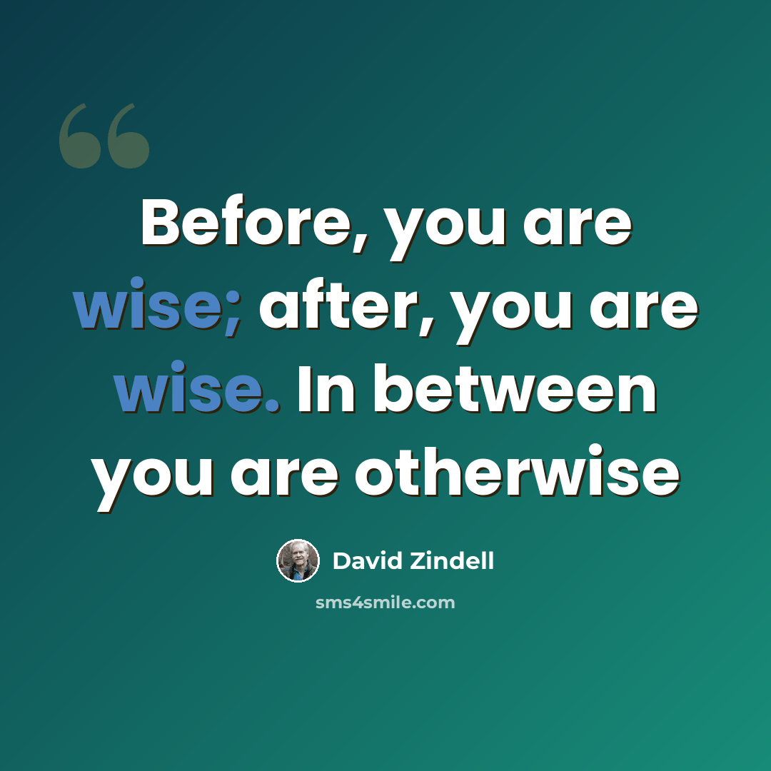 “Before, you are wise; after, you are wise. In between you are otherwise” quote by David Zindell