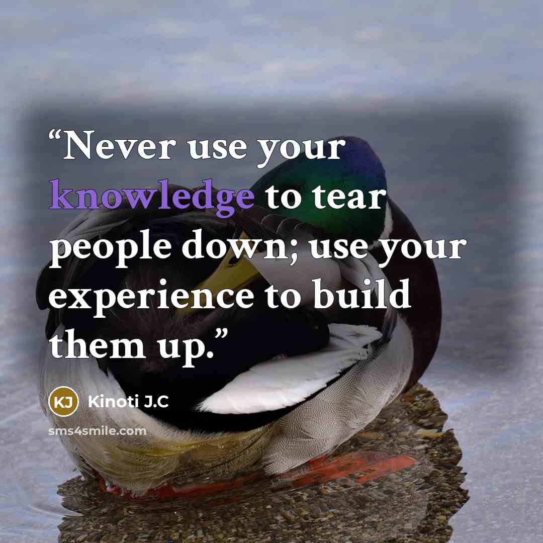 “Never use your knowledge to tear people down; use your experience to build them up.” quote by Kinoti J.C
