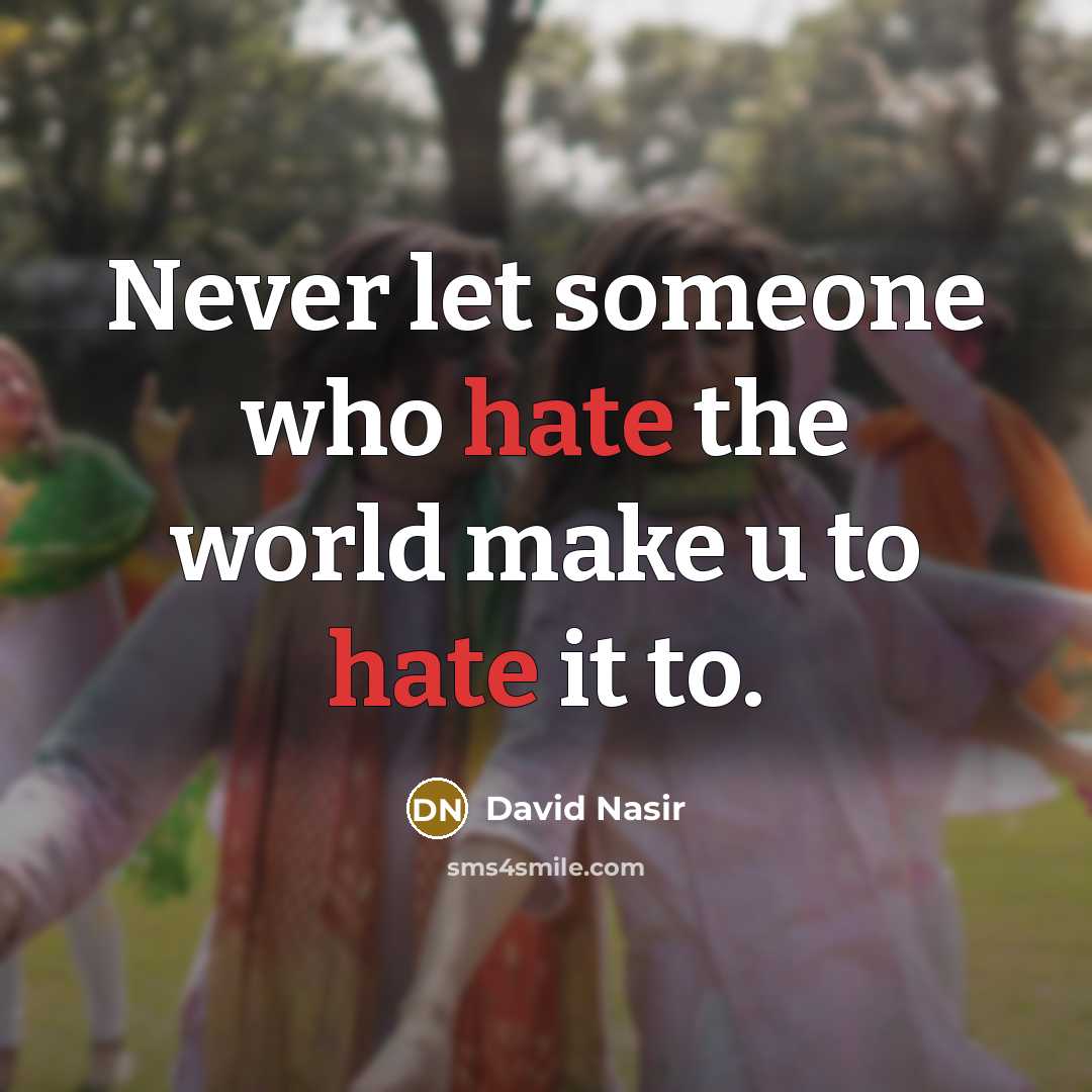 “Never let someone who hate the world make u to hate it to.” quote by David Nasir