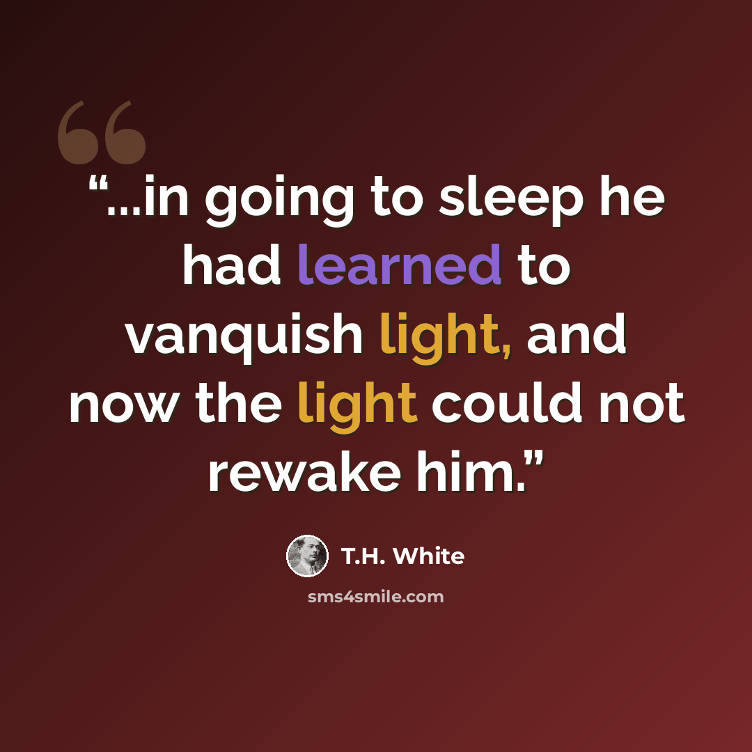 “...in going to sleep he had learned to vanquish light, and now the light could not rewake him.” quote by T.H. White