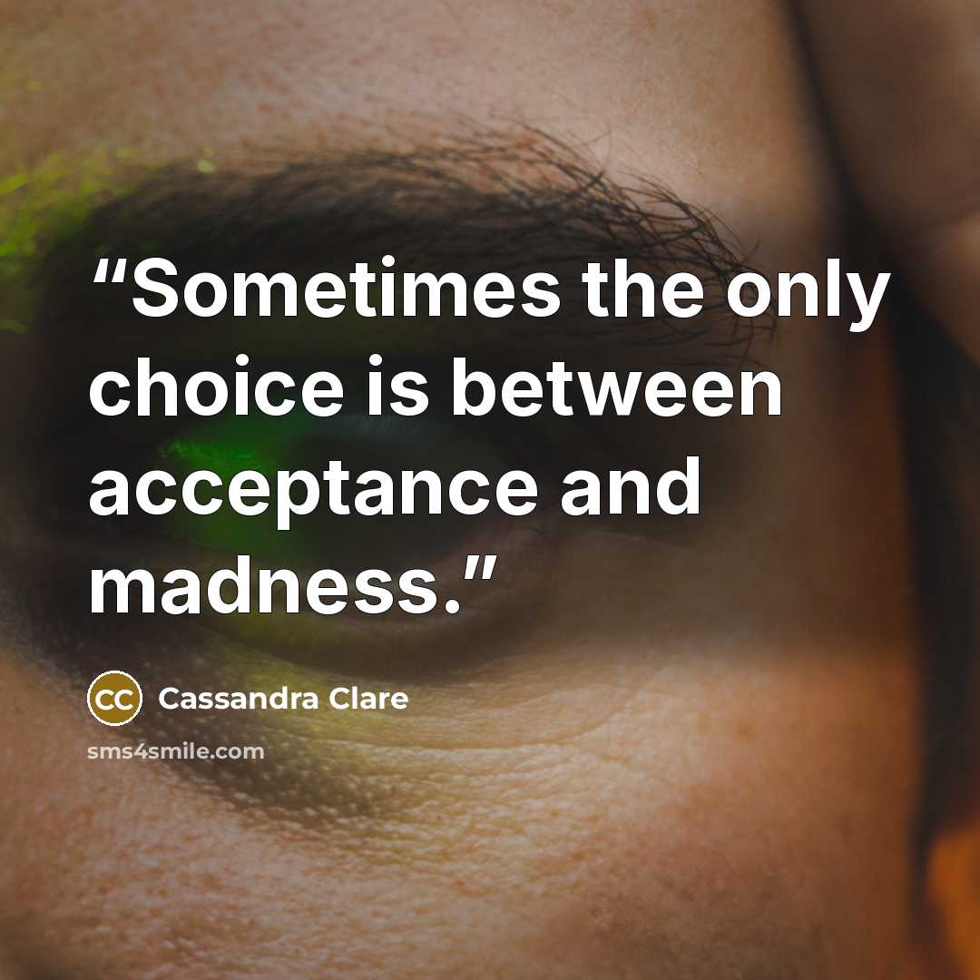 “Sometimes the only choice is between acceptance and madness.” quote by Cassandra Clare