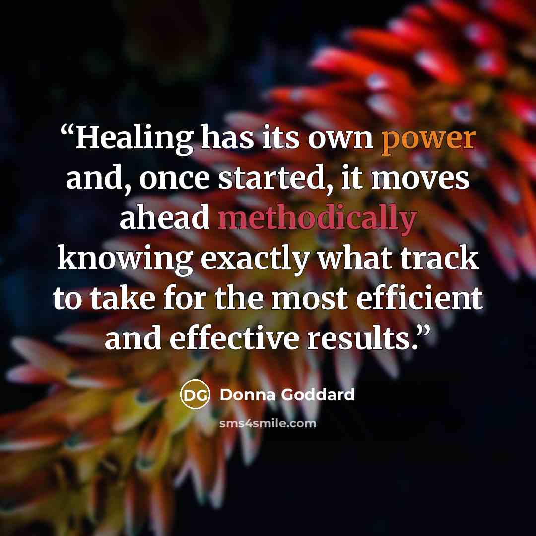 “Healing has its own power and, once started, it moves ahead methodically knowing exactly what track to take for the most efficient and effective results.” quote by Donna Goddard