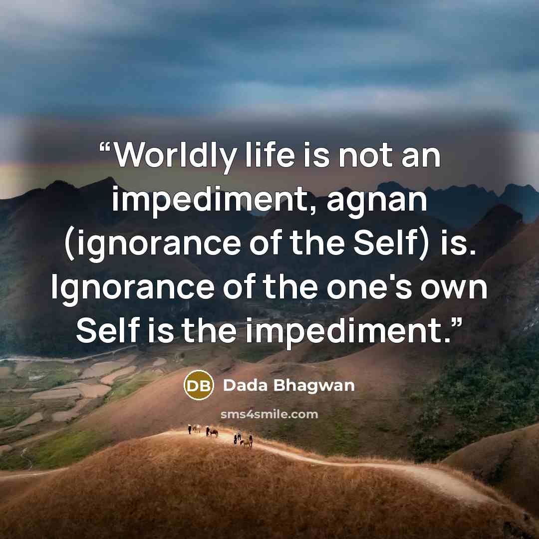 “Worldly life is not an impediment, agnan (ignorance of the Self) is. Ignorance of the one's own Self is the impediment.” quote by Dada Bhagwan