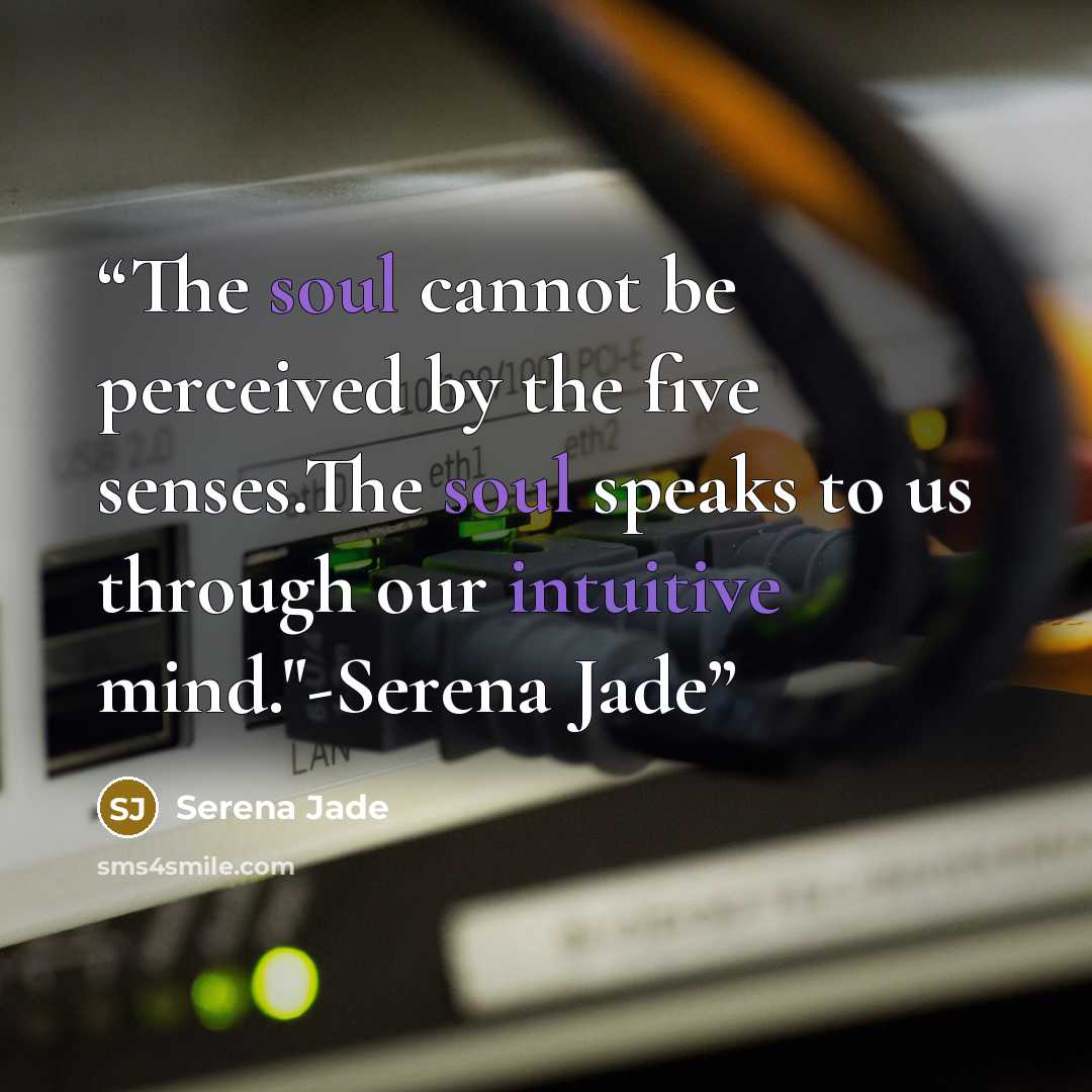 “The soul cannot be perceived by the five senses.The soul speaks to us through our intuitive mind."-Serena Jade” quote by Serena Jade