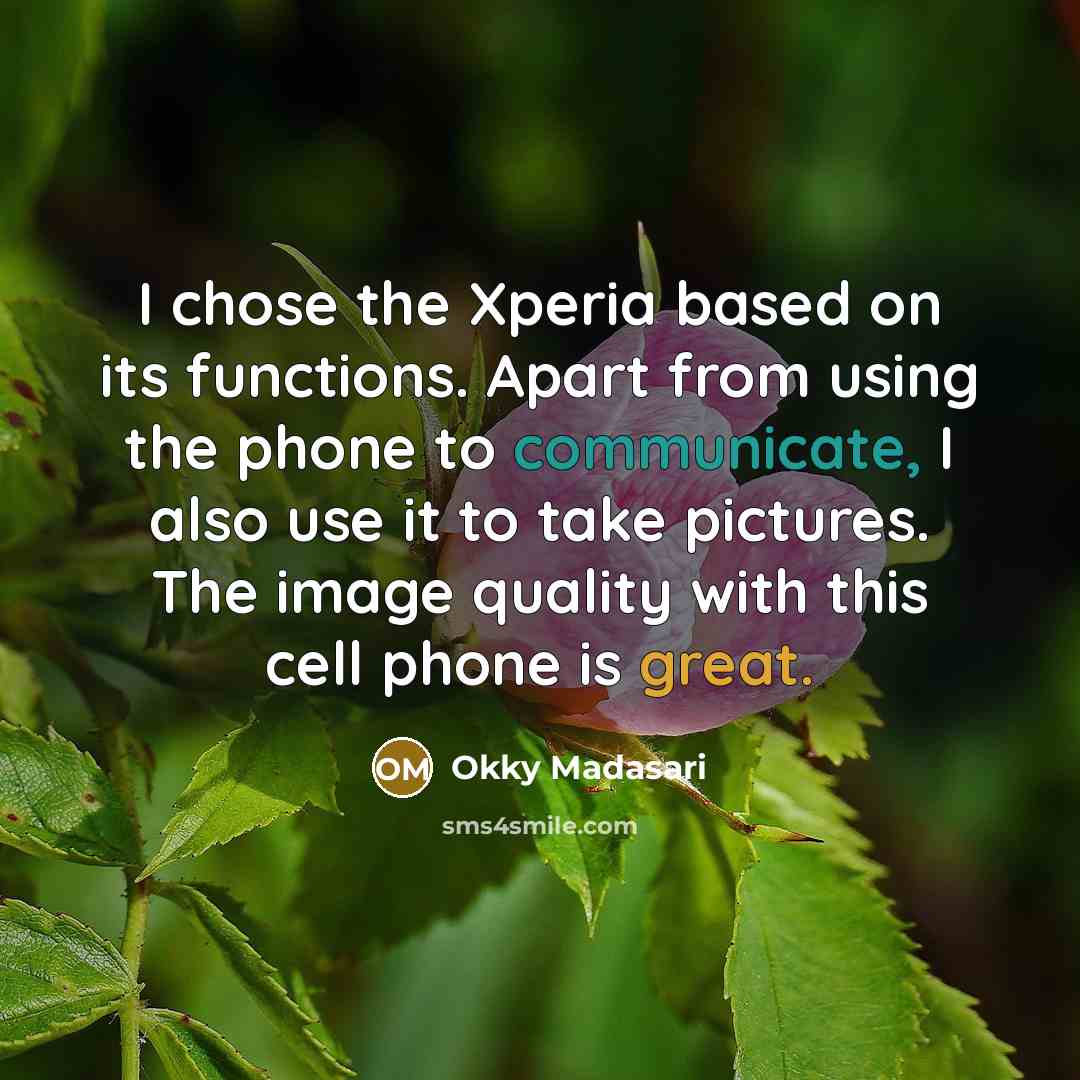 “I chose the Xperia based on its functions. Apart from using the phone to communicate, I also use it to take pictures. The image quality with this cell phone is great.” quote by Okky Madasari