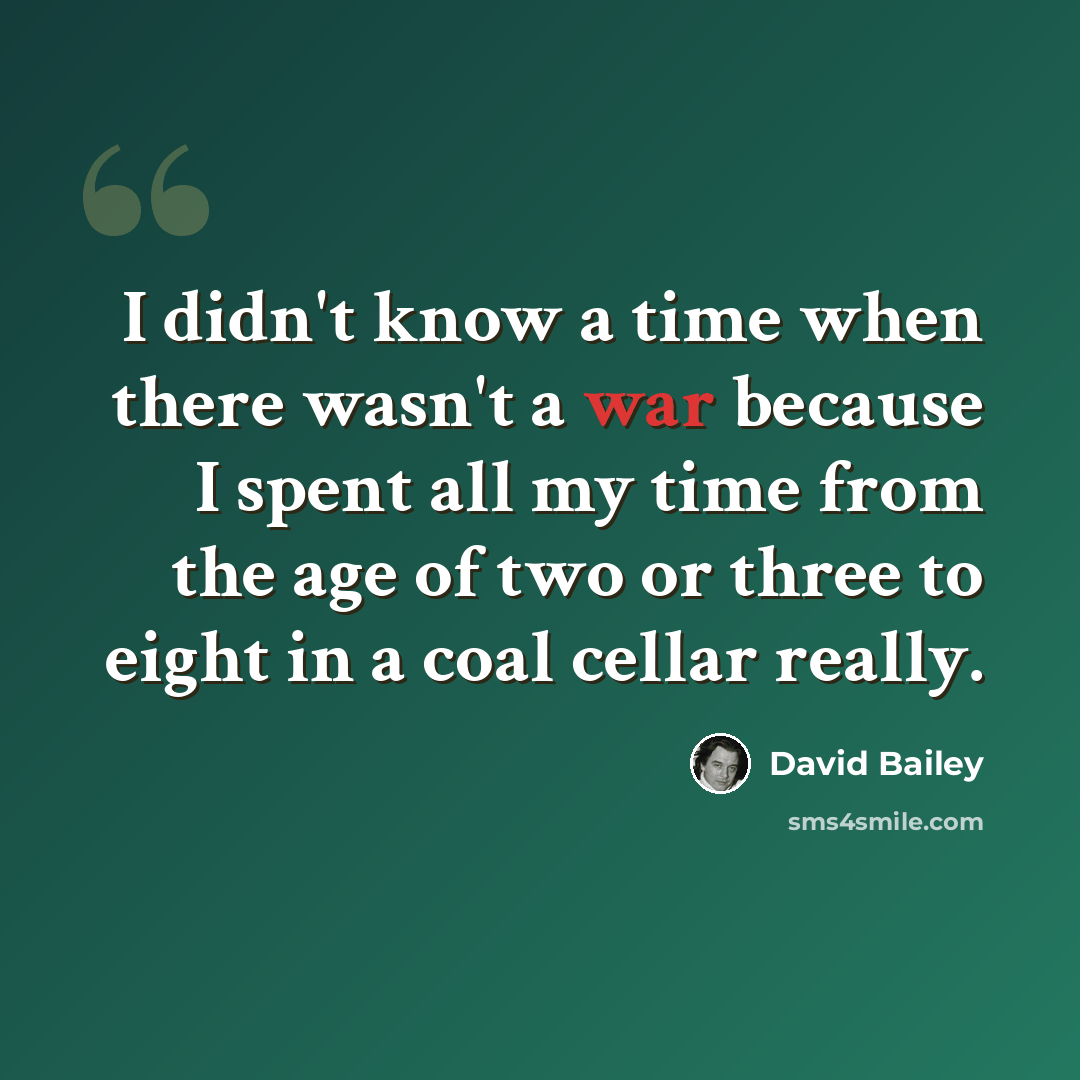 “I didn't know a time when there wasn't a war because I spent all my time from the age of two or three to eight in a coal cellar really.” quote by David Bailey