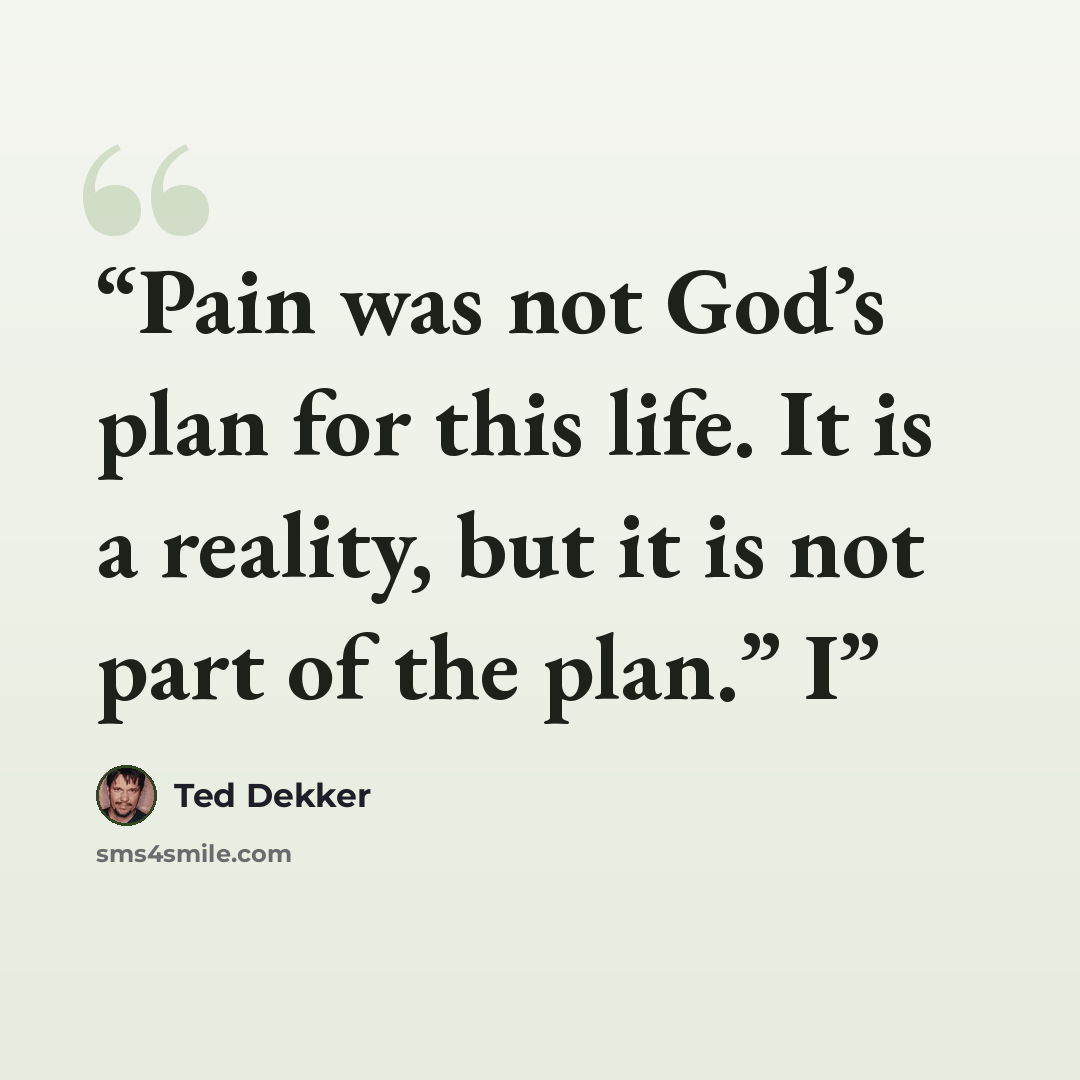 “Pain was not God’s plan for this life. It is a reality, but it is not part of the plan.” I” quote by Ted Dekker