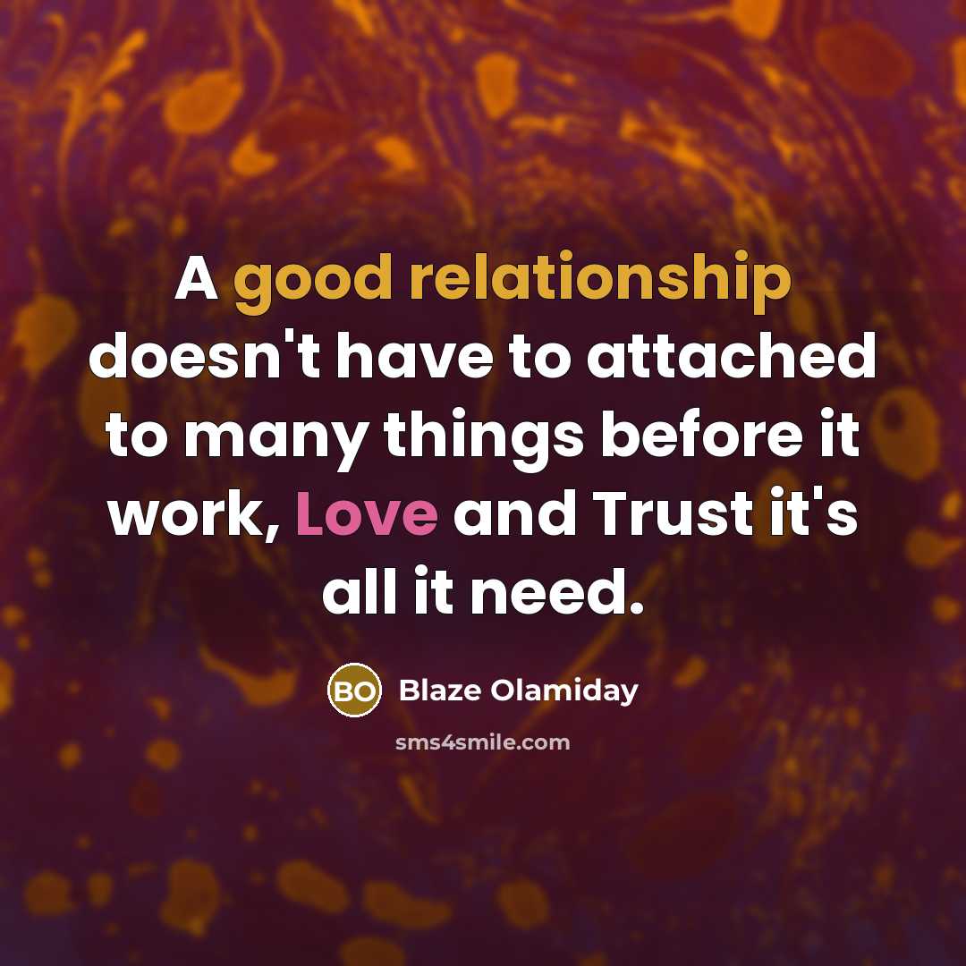 “A good relationship doesn't have to attached to many things before it work, Love and Trust it's all it need.” quote by Blaze Olamiday