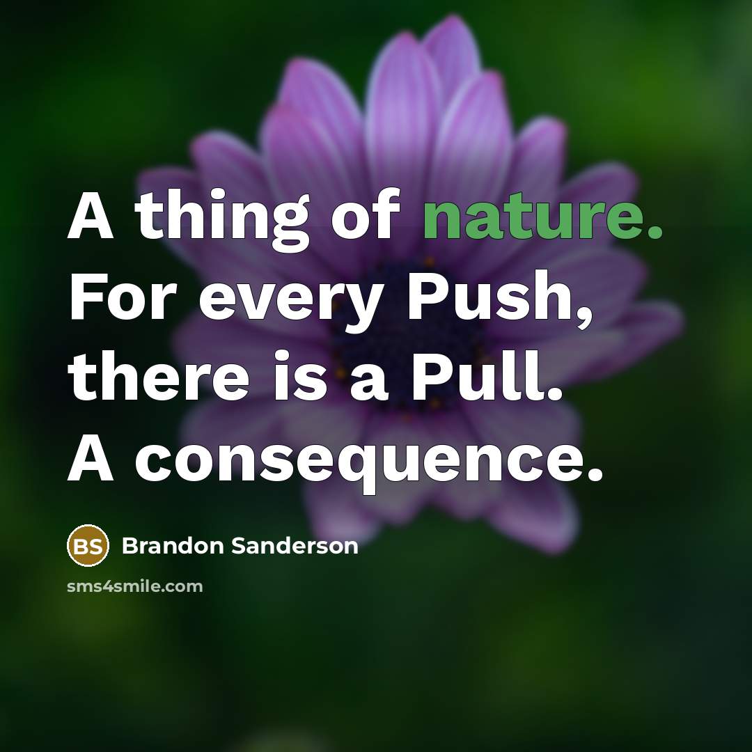 “A thing of nature. For every Push, there is a Pull. A consequence.” quote by Brandon Sanderson