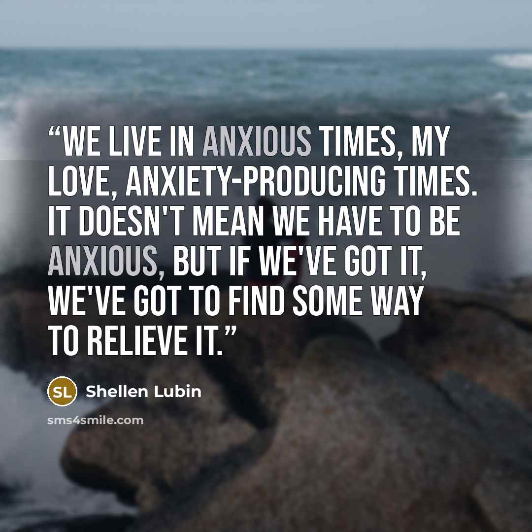 “We live in anxious times, my love, anxiety-producing times. It doesn't mean we have to be anxious, but if we've got it, we've got to find some way to relieve it.” quote by Shellen Lubin