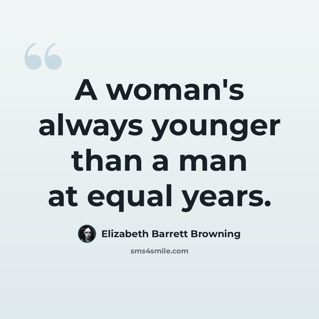 “A woman's always younger than a man at equal years.” quote by Elizabeth Barrett Browning
