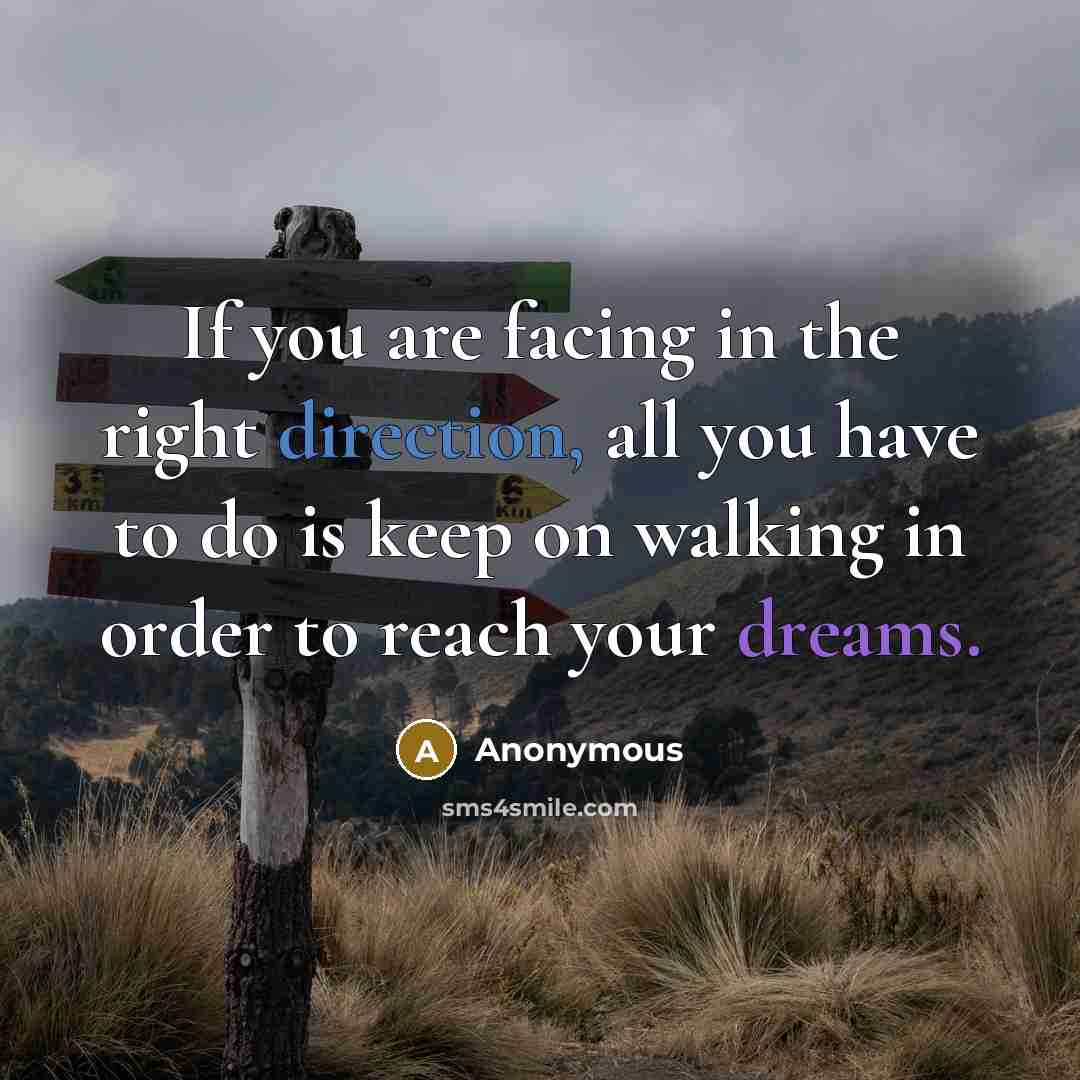 “If you are facing in the right direction, all you have to do is keep on walking in order to reach your dreams.” quote by Anonymous