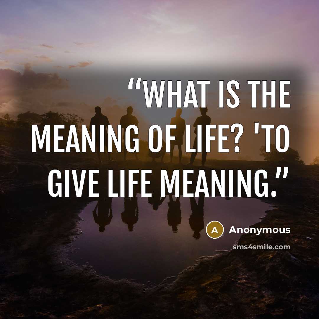 “What is the meaning of life? 'To give life meaning.” quote by Anonymous