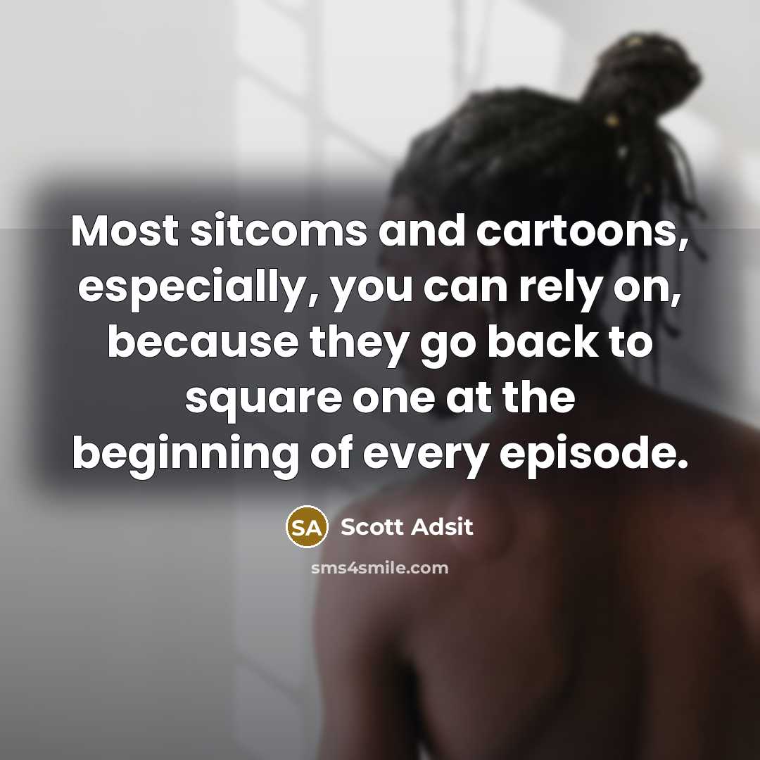 “Most sitcoms and cartoons, especially, you can rely on, because they go back to square one at the beginning of every episode.” quote by Scott Adsit