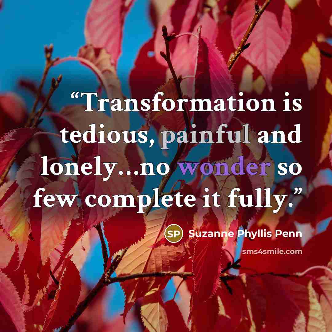 “Transformation is tedious, painful and lonely…no wonder so few complete it fully.” quote by Suzanne Phyllis Penn