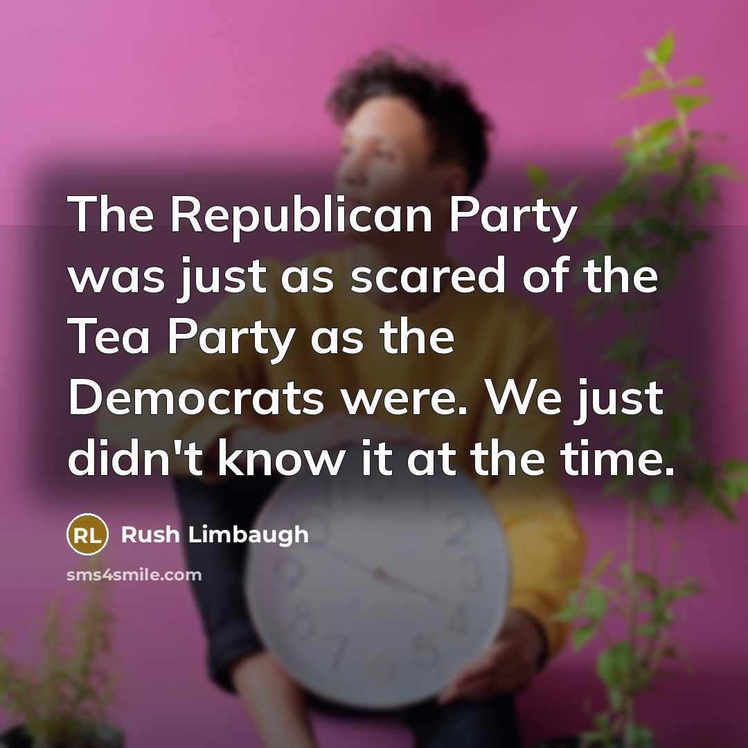 “The Republican Party was just as scared of the Tea Party as the Democrats were. We just didn't know it at the time.” quote by Rush Limbaugh