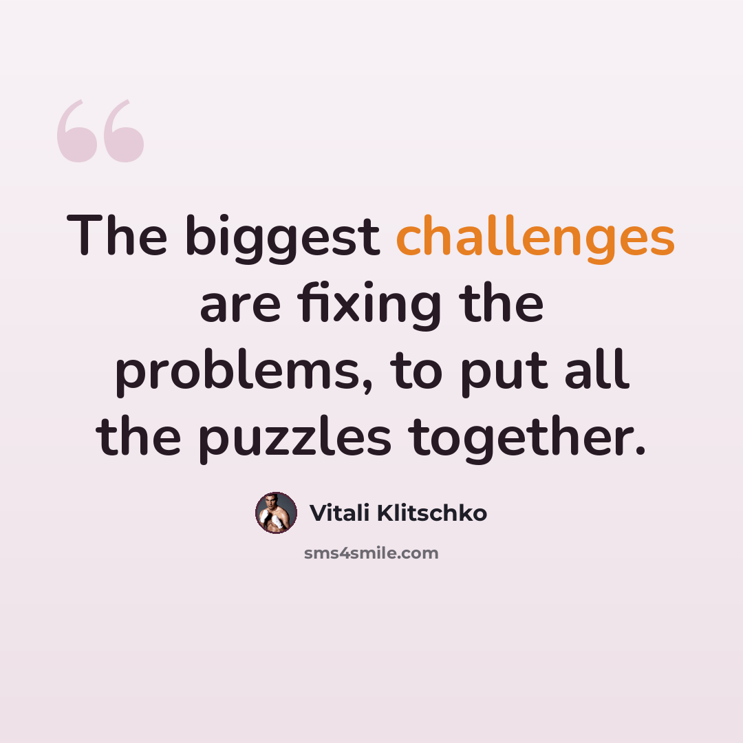 “The biggest challenges are fixing the problems, to put all the puzzles together.” quote by Vitali Klitschko