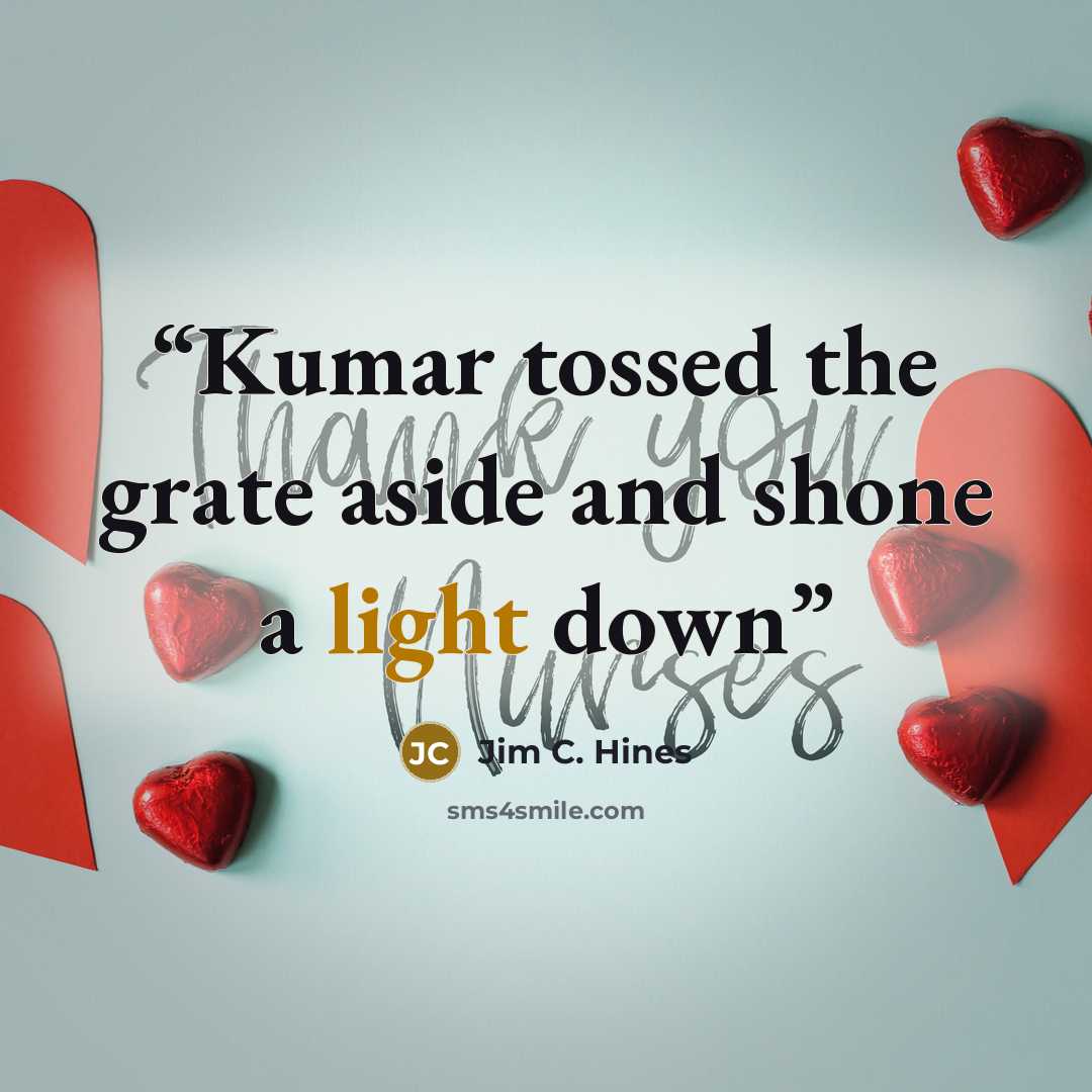 “Kumar tossed the grate aside and shone a light down” quote by Jim C. Hines