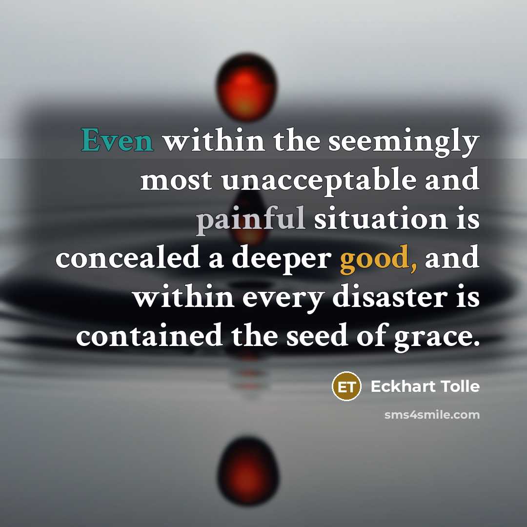 “Even within the seemingly most unacceptable and painful situation is concealed a deeper good, and within every disaster is contained the seed of grace.” quote by Eckhart Tolle
