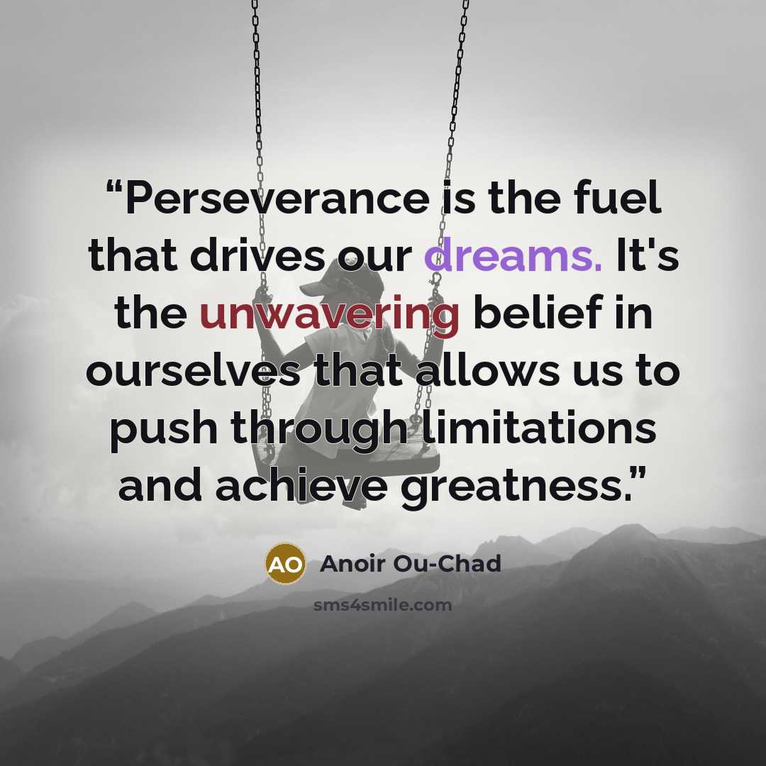 “Perseverance is the fuel that drives our dreams. It's the unwavering belief in ourselves that allows us to push through limitations and achieve greatness.” quote by Anoir Ou-chad