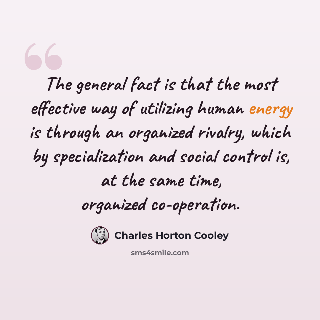 “The general fact is that the most effective way of utilizing human energy is through an organized rivalry, which by specialization and social control is, at the same time, organized co-operation.” quote by Charles Horton Cooley
