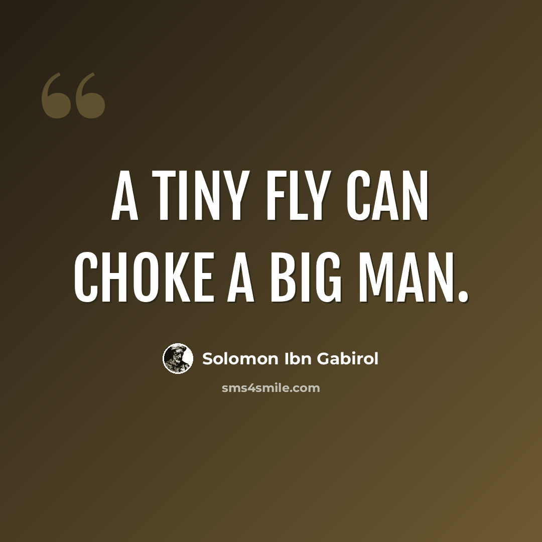 “A tiny fly can choke a big man.” quote by Solomon Ibn Gabirol