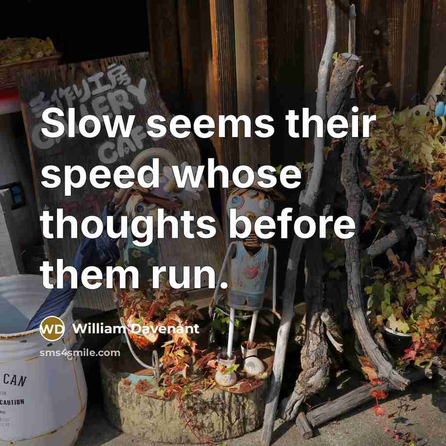 “Slow seems their speed whose thoughts before them run.” quote by William Davenant