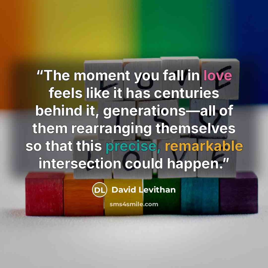 “The moment you fall in love feels like it has centuries behind it, generations—all of them rearranging themselves so that this precise, remarkable intersection could happen.” quote by David Levithan