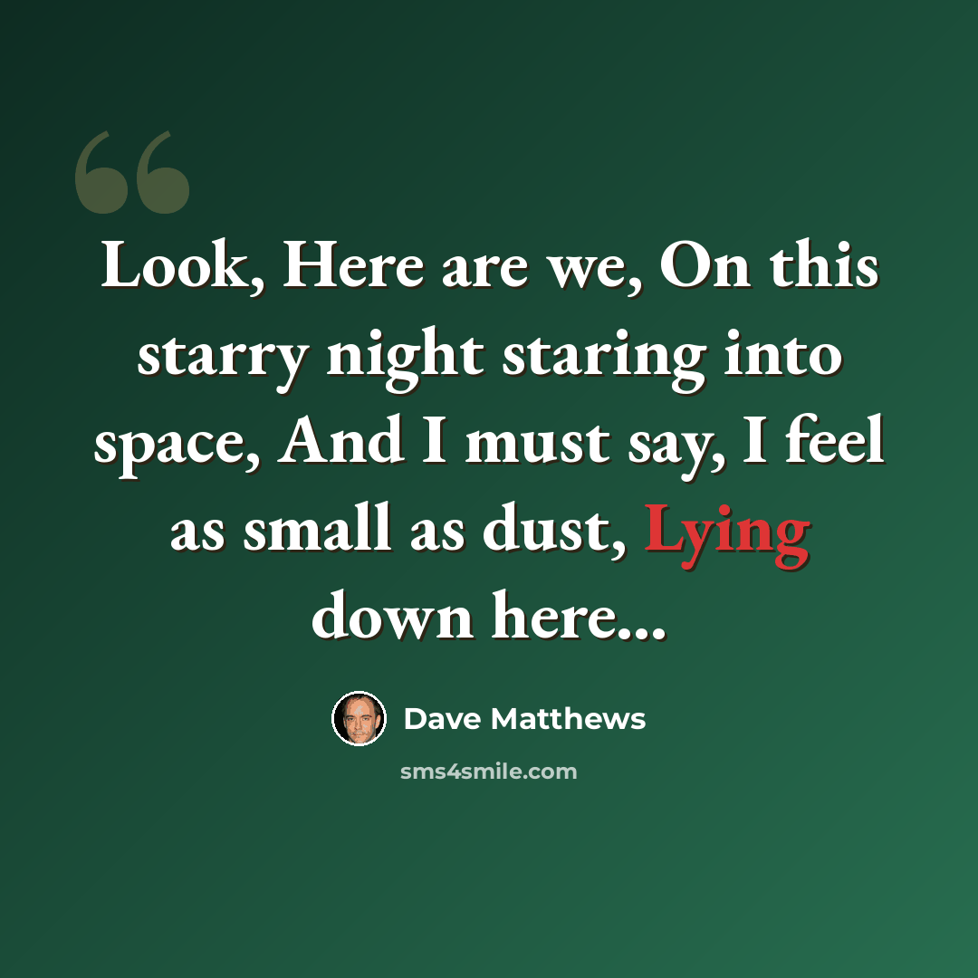 “Look, Here are we, On this starry night staring into space, And I must say, I feel as small as dust, Lying down here...” quote by Dave Matthews