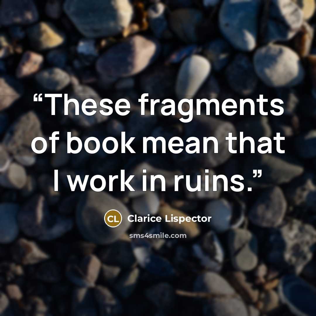 “These fragments of book mean that I work in ruins.” quote by Clarice Lispector