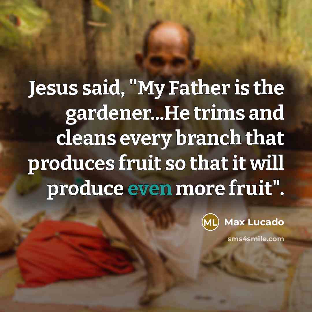 “Jesus said, "My Father is the gardener...He trims and cleans every branch that produces fruit so that it will produce even more fruit".” quote by Max Lucado