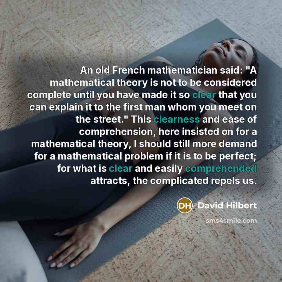 “An old French mathematician said: "A mathematical theory is not to be considered complete until you have made it so clear that you can explain it to the first man whom you meet on the street." This clearness and ease of comprehension, here insisted on for a mathematical theory, I should still more…” quote by David Hilbert