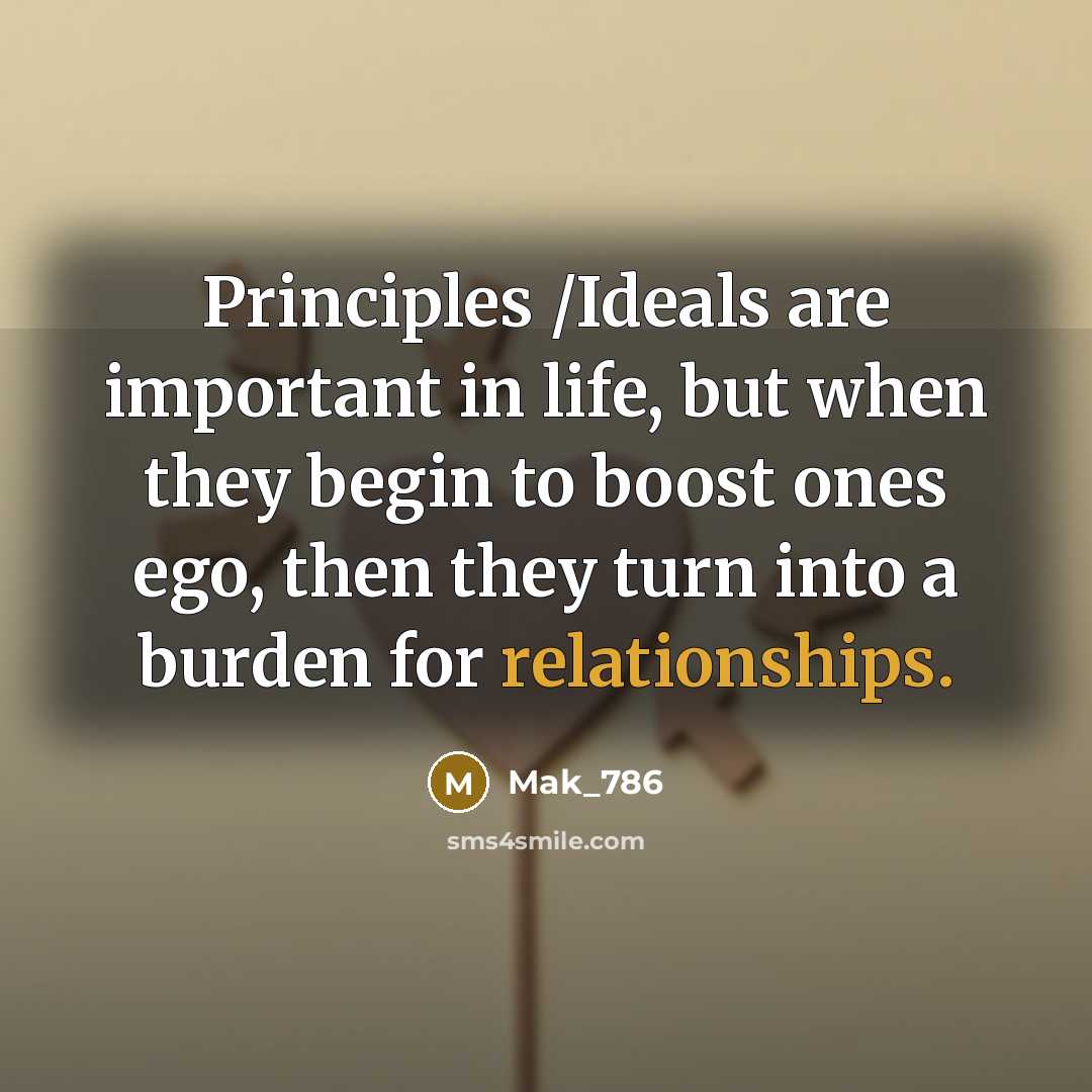 “Principles /Ideals are important in life, but when they begin to boost ones ego, then they turn into a burden for relationships.” quote by Mak_786