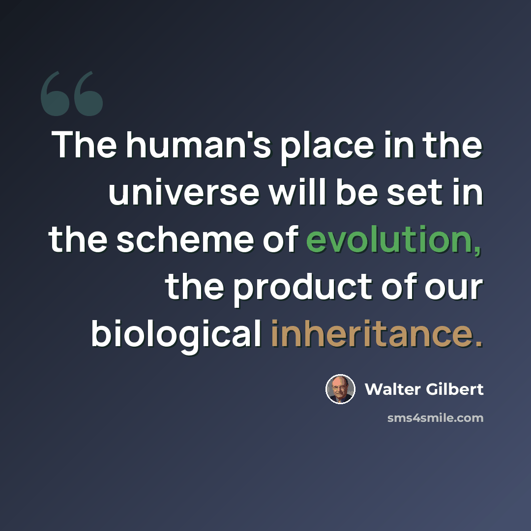 “The human's place in the universe will be set in the scheme of evolution, the product of our biological inheritance.” quote by Walter Gilbert