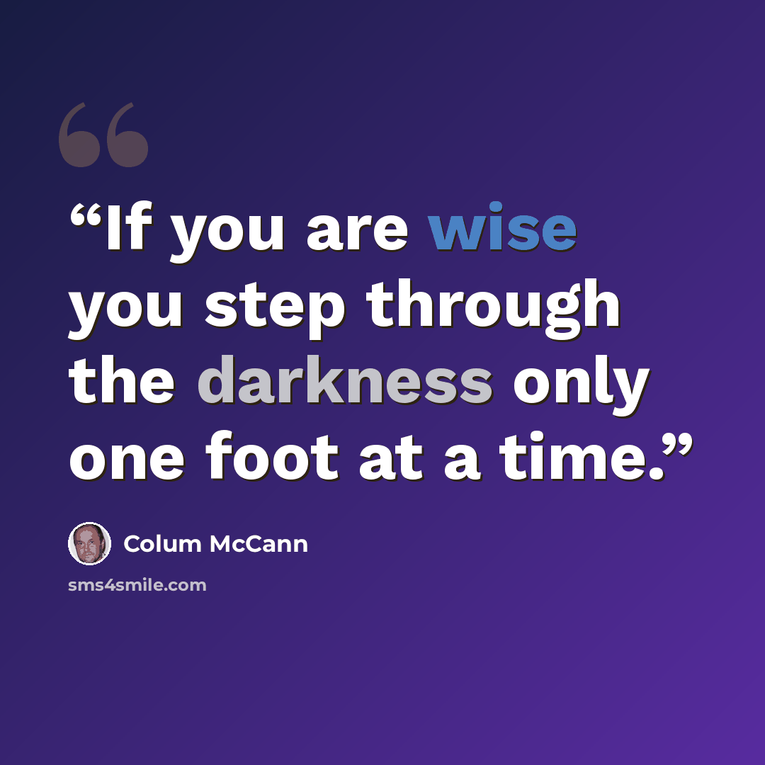 “If you are wise you step through the darkness only one foot at a time.” quote by Colum McCann