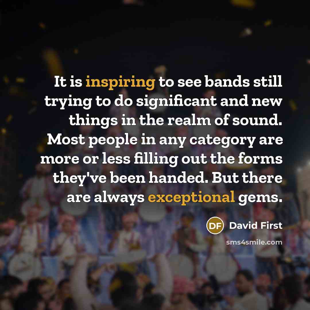 “It is inspiring to see bands still trying to do significant and new things in the realm of sound. Most people in any category are more or less filling out the forms they've been handed. But there are always exceptional gems.” quote by David First