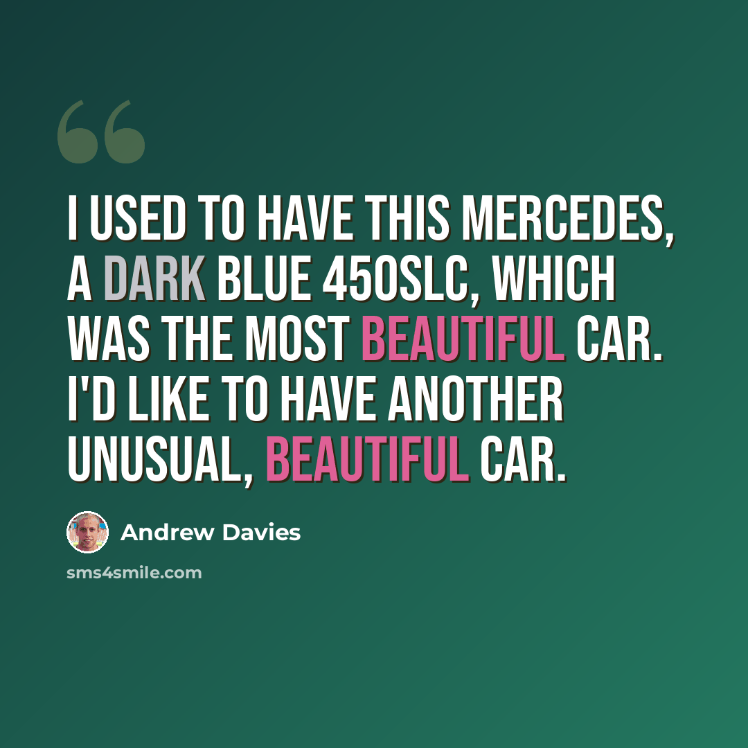 “I used to have this Mercedes, a dark blue 450SLC, which was the most beautiful car. I'd like to have another unusual, beautiful car.” quote by Andrew Davies