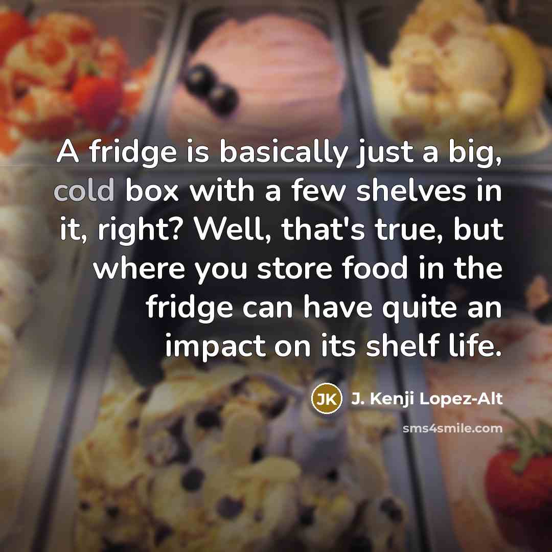 “A fridge is basically just a big, cold box with a few shelves in it, right? Well, that's true, but where you store food in the fridge can have quite an impact on its shelf life.” quote by J. Kenji Lopez-Alt